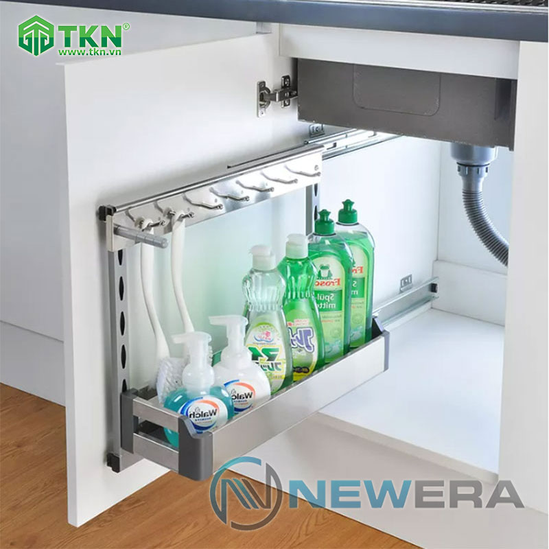 Giá đựng nước rửa NewEra NE355.250EL giảm chấn inox hộp 304, rộng 250mm