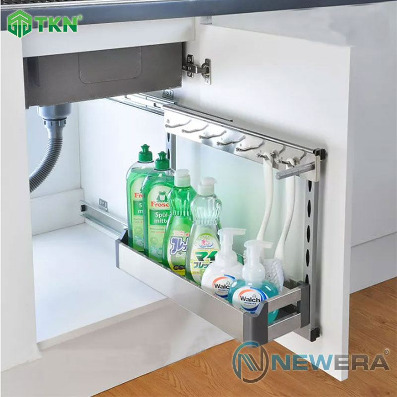 Giá đựng nước rửa NewEra NE355.250ER giảm chấn inox hộp 304, rộng 250mm