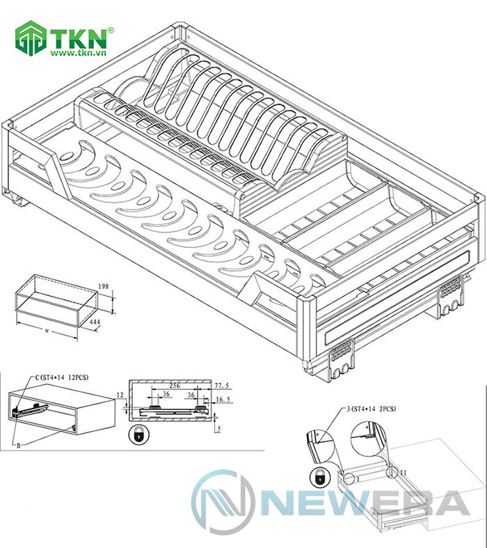 Cấu tạo kệ ngăn kéo đựng bát đũa thương hiệu Newera