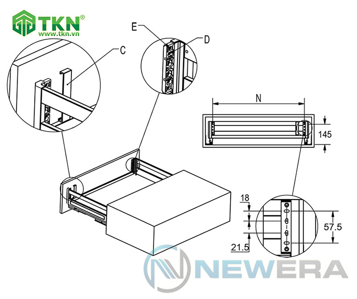 Cố định ngăn kéo với cánh tủ