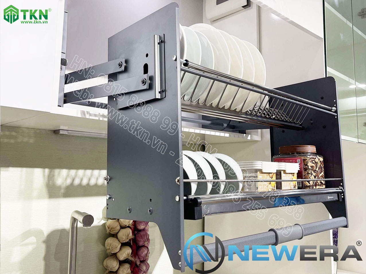 Giá bát đĩa nâng hạ NewEra 900mm inox hộp 304 NE355.900