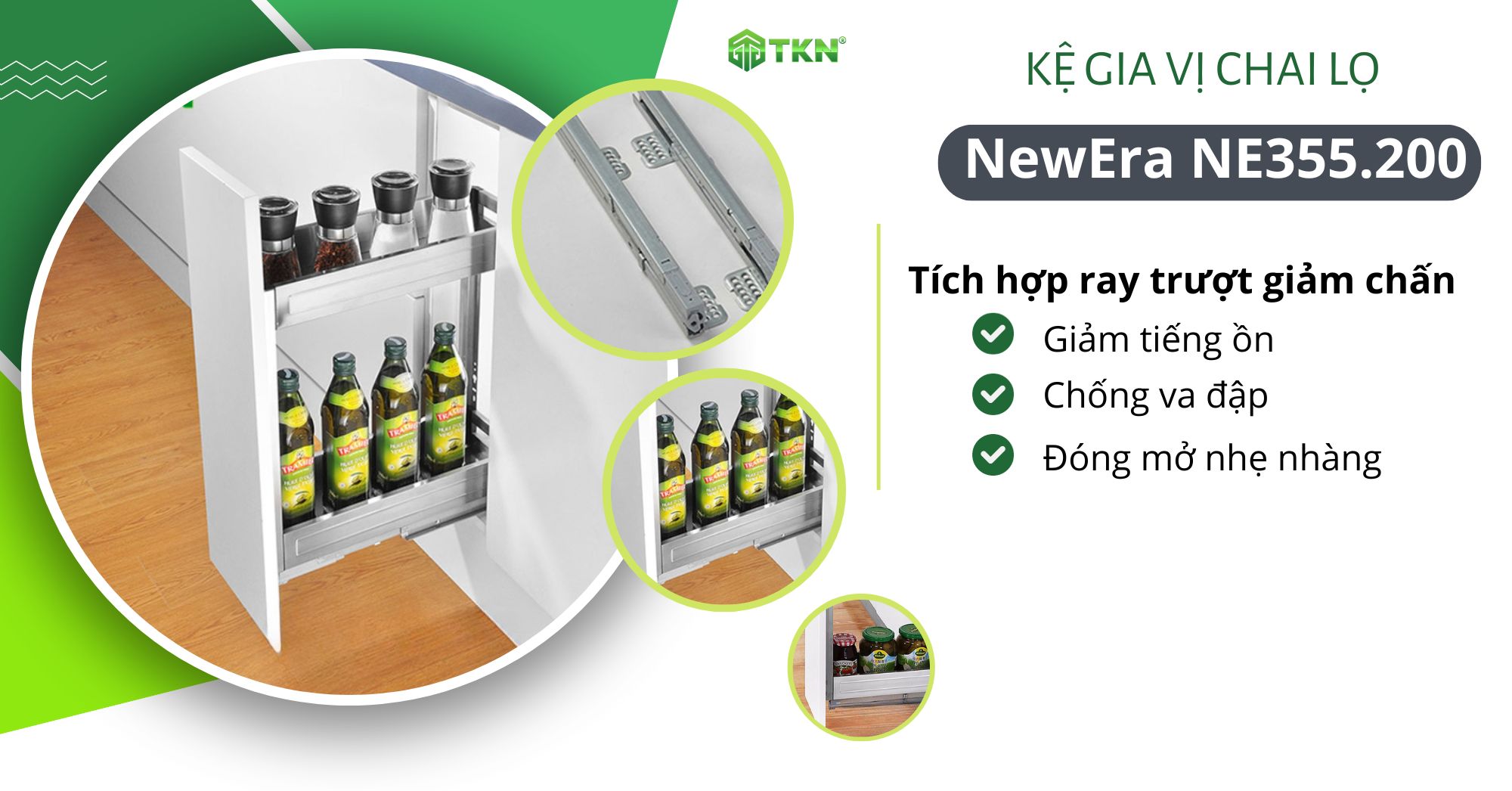 NewEra – NE355.200 tích hợp ray trượt âm giảm chấn