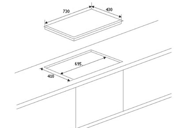 Kích thước thiết bị bếp từ đôi NE7322IC