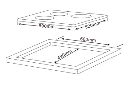 Kích thước bếp từ vuông 3 vùng nấu NE6613IC