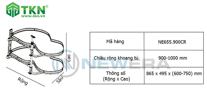 Thông số kích thước kệ xoay hình lá NE655.900CR