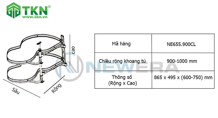 Thông số kích thước kệ xoay hình lá NE655.900CL