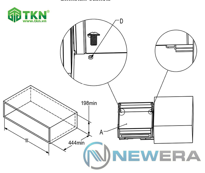 Vị trí cố định kệ ngăn kéo