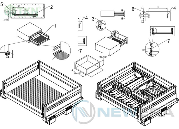 Vị trí cố định ngăn kéo xoong nồi NewEra